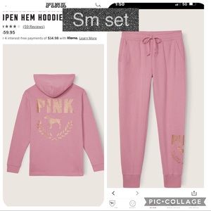 Vs pink fleece joggers lounge campus open hem hoodie rose crush shine logo